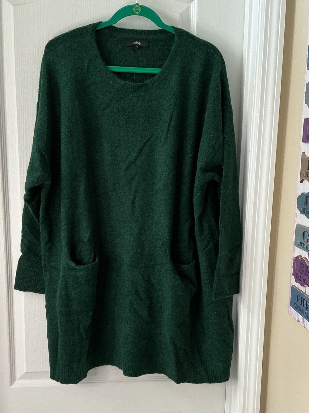 ellos Deep Green Pocket Knit Tunic Sweater